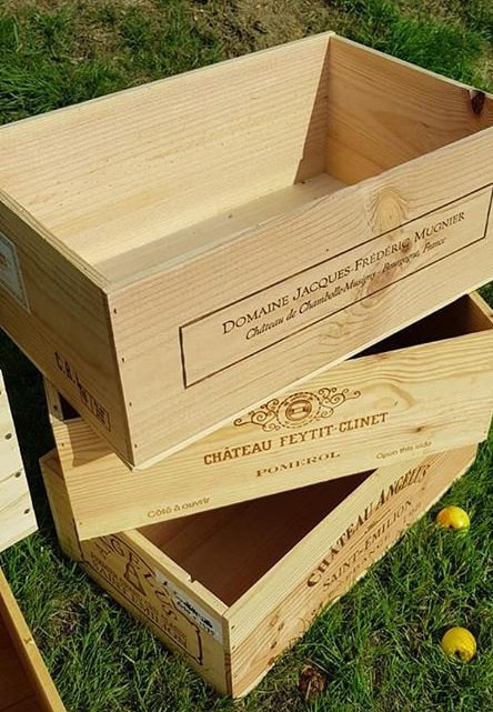 HAMPER STORAGE PLANTER ' LONG SIDED FLAT HALF SIZE FRENCH WOODEN WINE CRATE BOX 