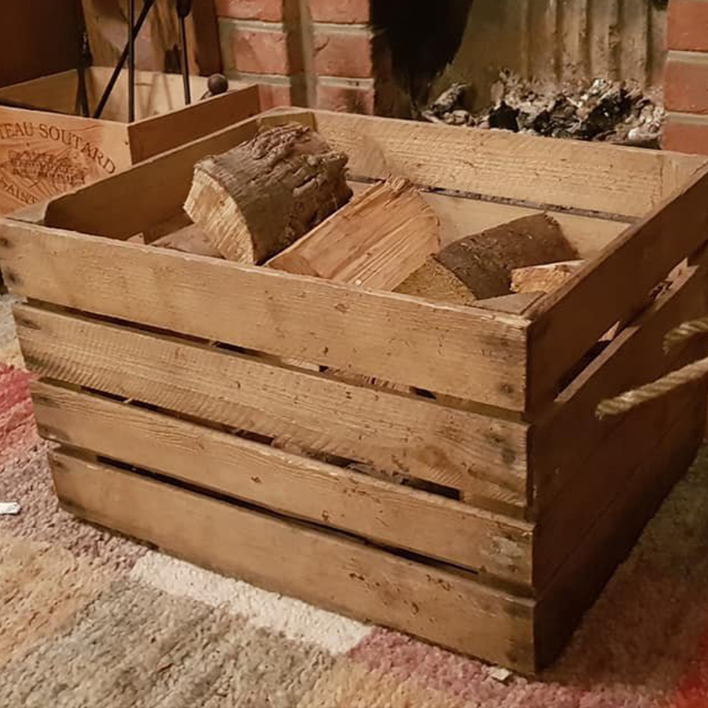 HAMPER STORAGE BOX CARRIER OLD WOODEN APPLE CRATE WITH ROPE HANDLES 