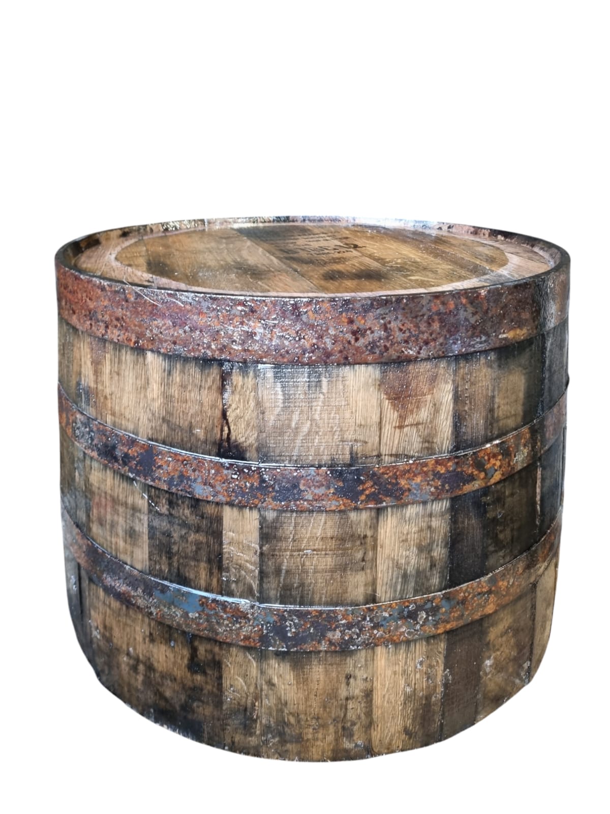 Flat Top Barrel Half - Garden Table, Sanded and Varnished