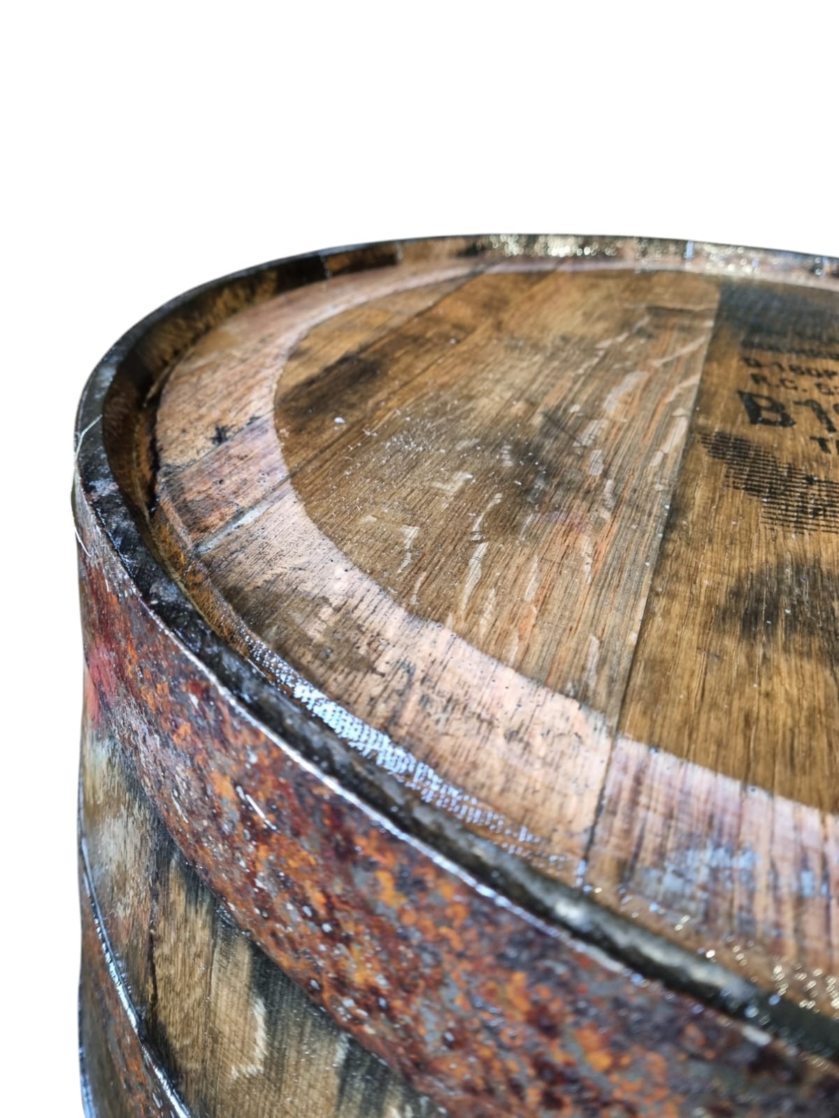 Flat Top Barrel Half - Garden Table, Sanded and Varnished - Image 6