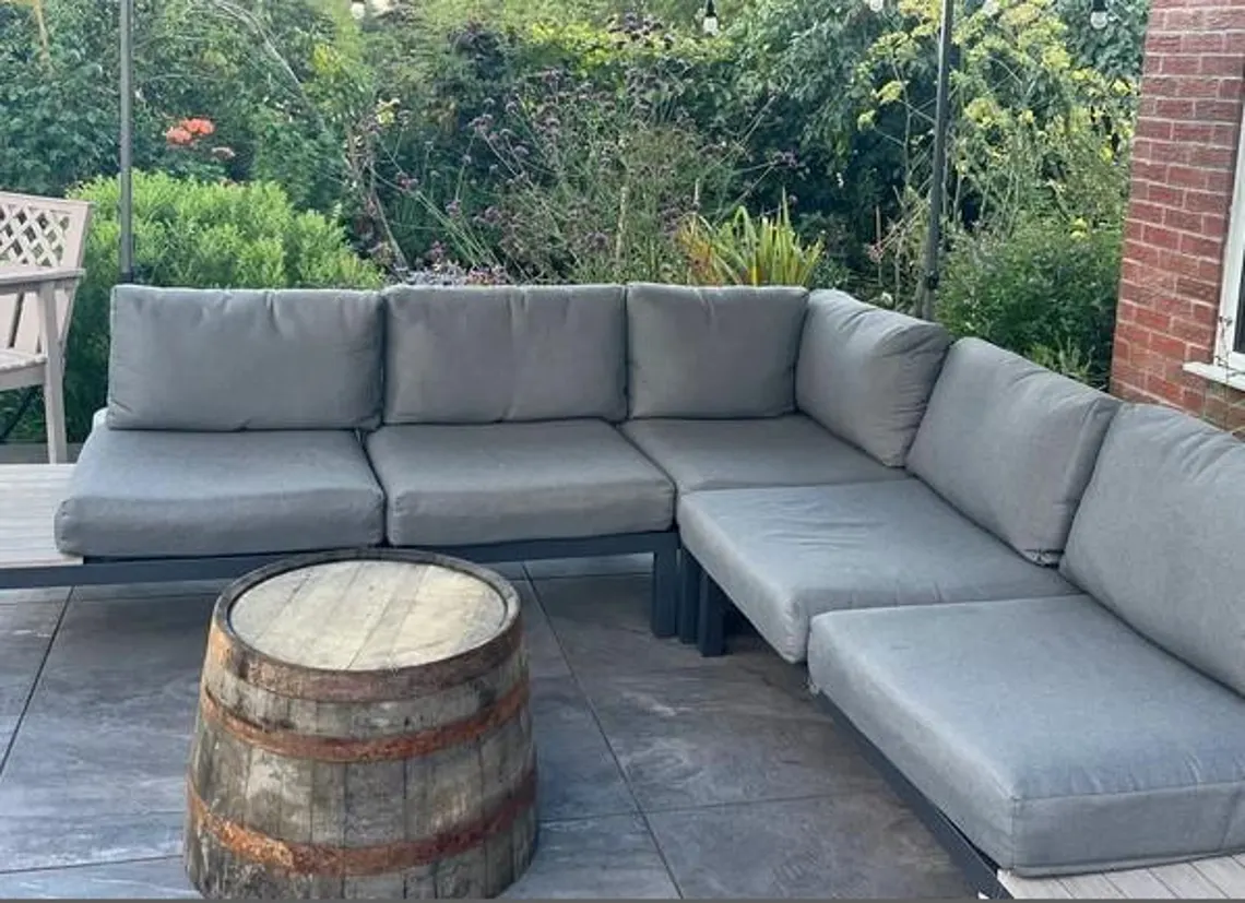 Flat Top Barrel Half - Garden Table, Sanded and Varnished - Image 7