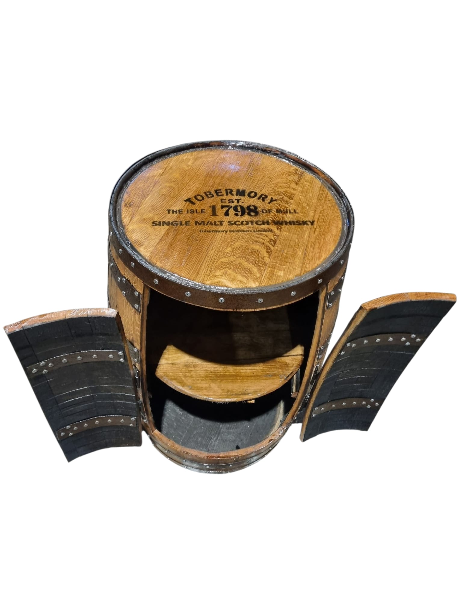 Tobermory Scotch Whisky - Barrel Drinks Cabinet with doors