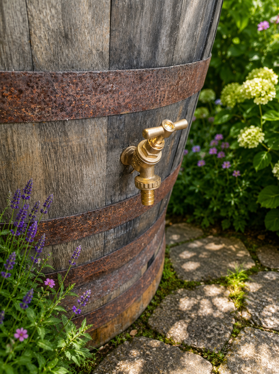 Barrel Garden Water Butt with Stand, lid & tap - Image 2
