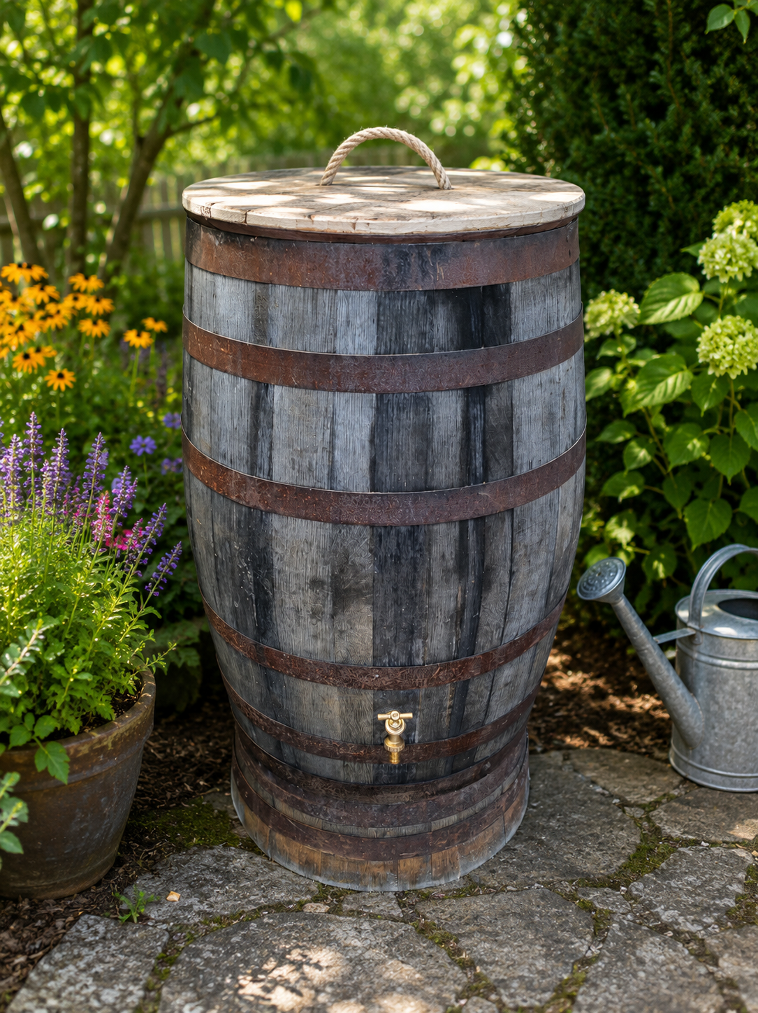 Barrel Garden Water Butt with Stand, lid & tap