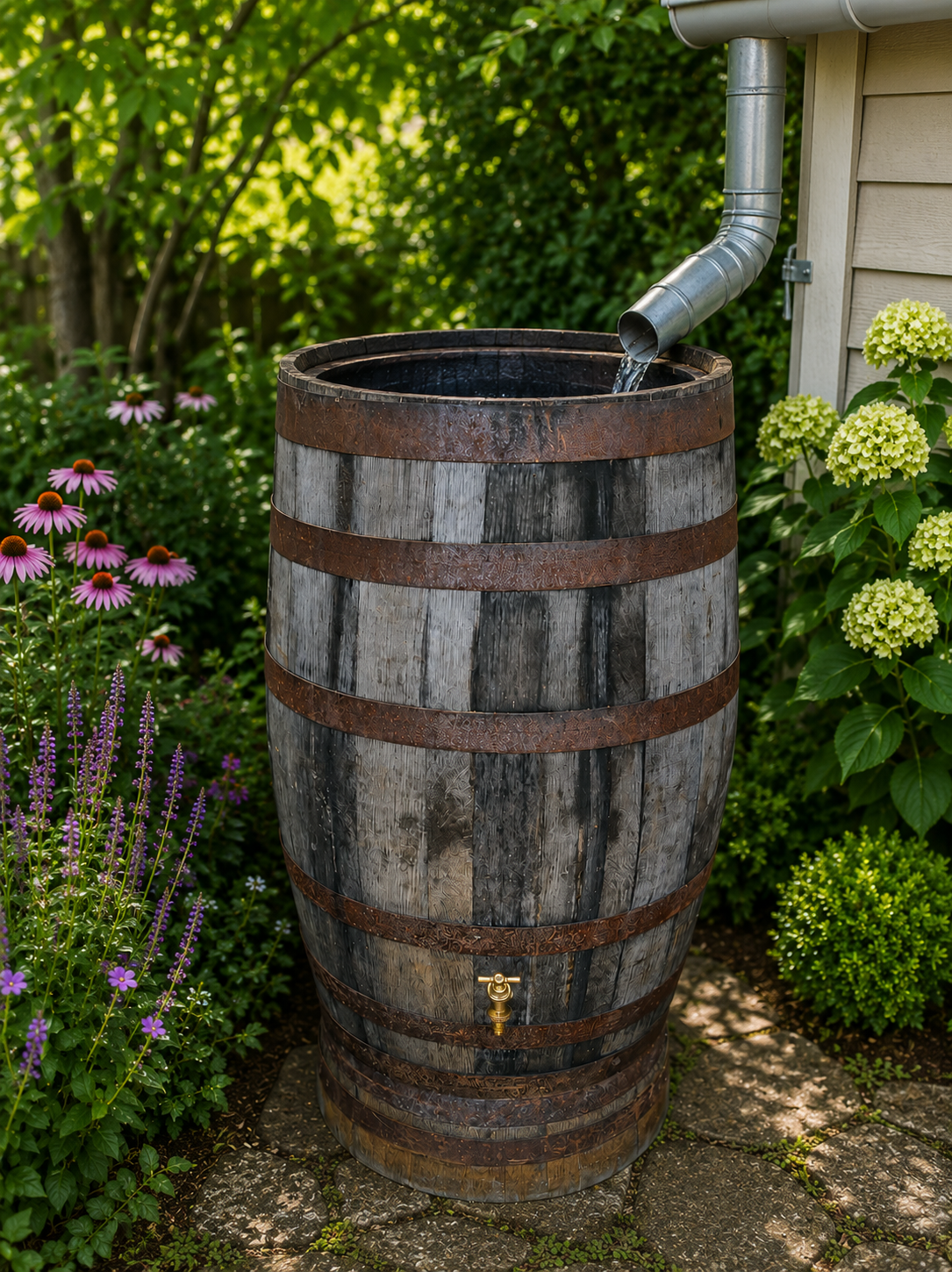Barrel Garden Water Butt with Stand, lid & tap - Image 5