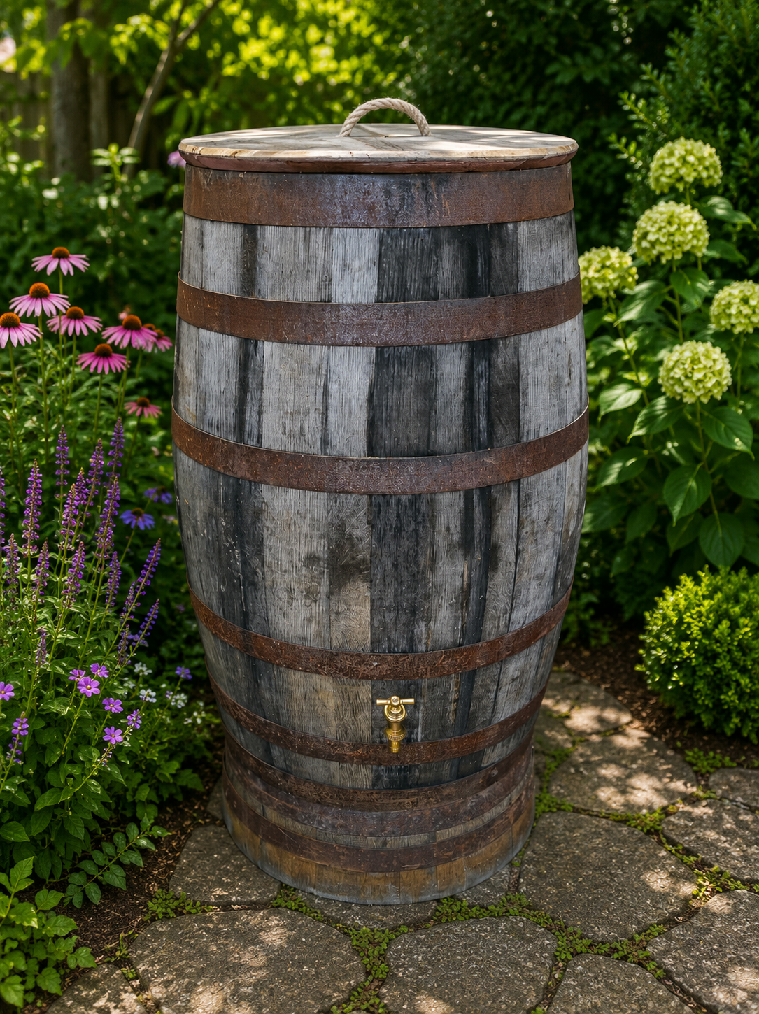 Barrel Garden Water Butt with Stand, lid & tap - Image 4